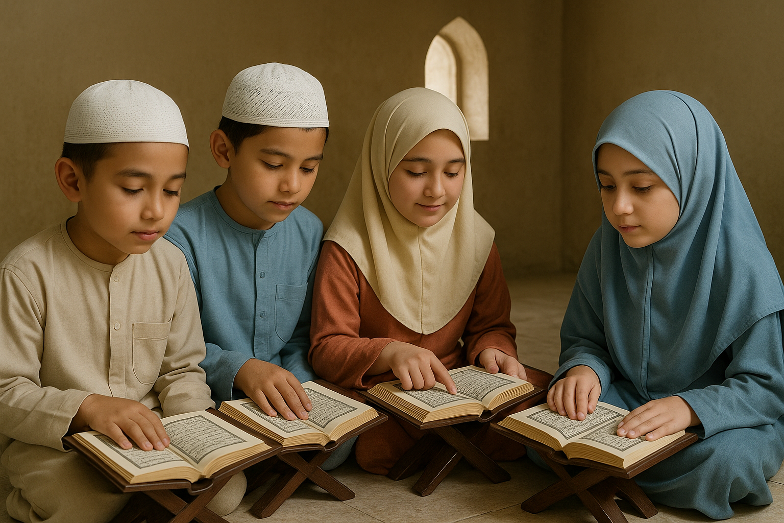 Children studying Quran
